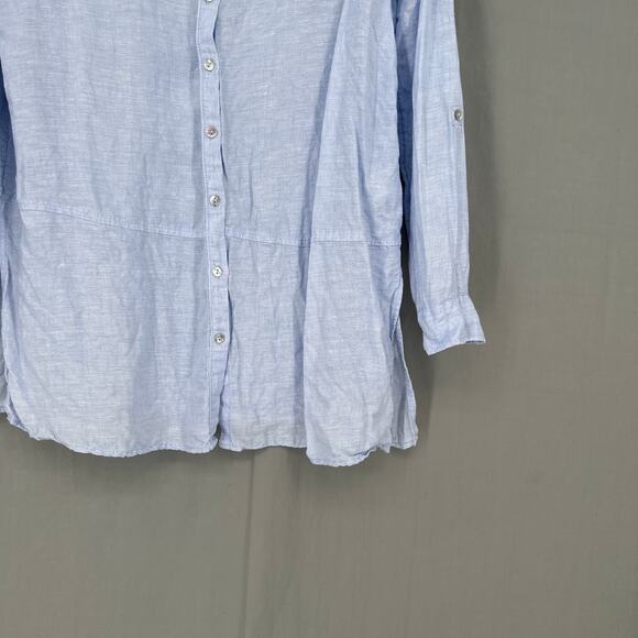 Tahari Top Womens Medium Blue Linen Button Tunic Shirt Classic Coastal Beach - Picture 5 of 8